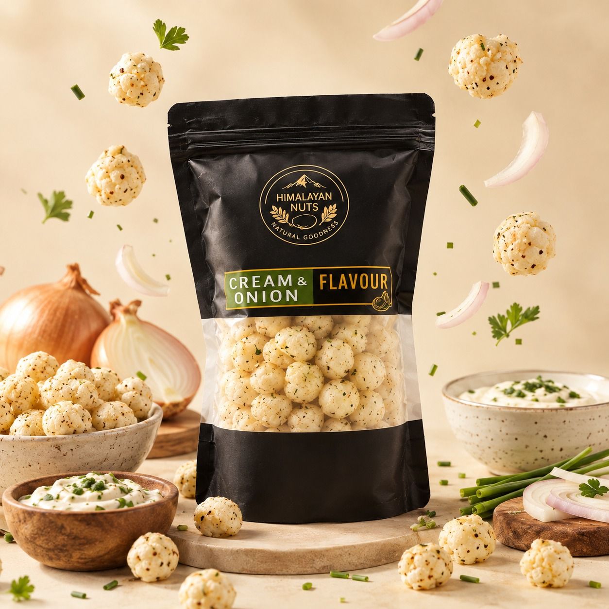 Cream & Onion makhana pack with onion and chives